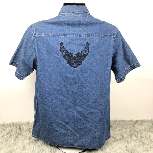Harley Davidson Denim Short Sleeve Shirt men’s - Picture 2 of 8